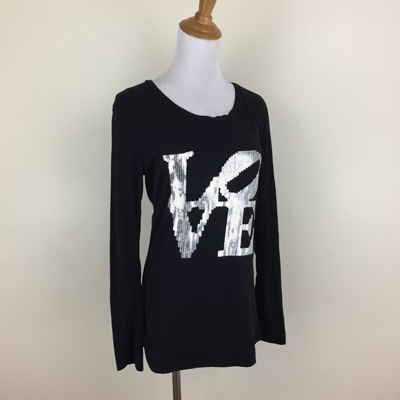 D&G DOLCE & GABBANA Italy Black Silver LOVE Sequin Long Sleeve Shirt - Picture 1 of 8